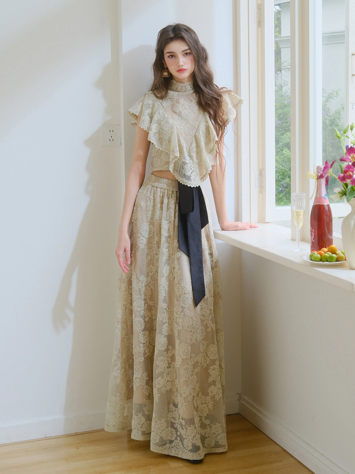 

Юбка-полусолнце Peter Pan Uncle's Lyon из черного атласа с кружевом, с поясом, облегающая, с эластичной талией, женская модная одежда