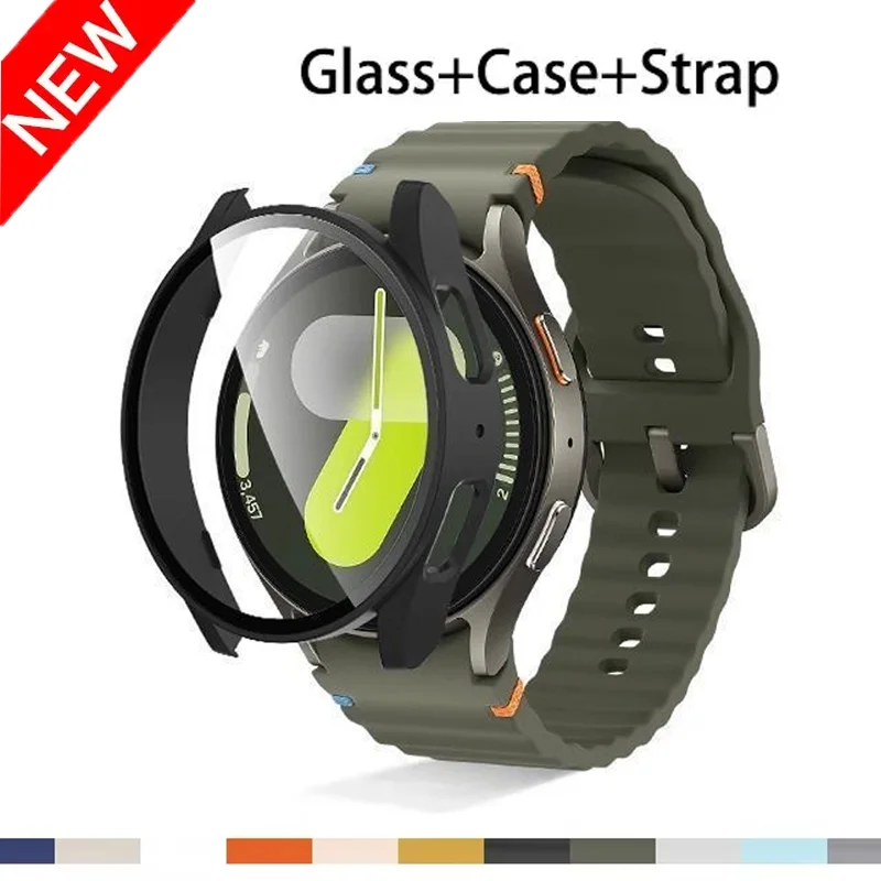 PC-Gehäuse + Armband für Samsung Galaxy Watch 7, 6, 5, 4, 40 mm, 44 mm, Silikon, offizielles Bandschutz-Abdeckungs-Stoßstange, Galaxy Watch 6 Zubehör