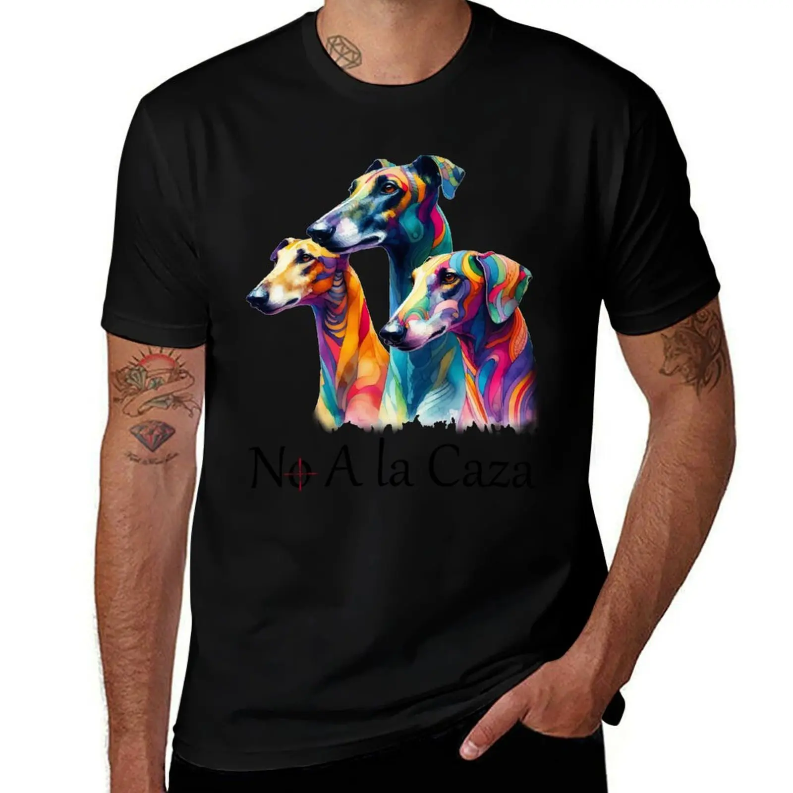 

No A la Caza! - Galgo Espaol in watercolor T-Shirt plain aesthetic clothes plus size tops Clothing men graphic t shirts