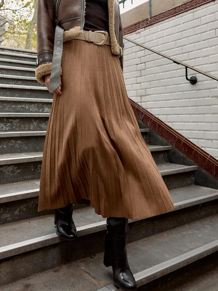 Winter 2025, neuer Damen-Midirock mit Samtstruktur und Gürtel, ethnisches Bühnenkostüm, faionable Ele Damenhose