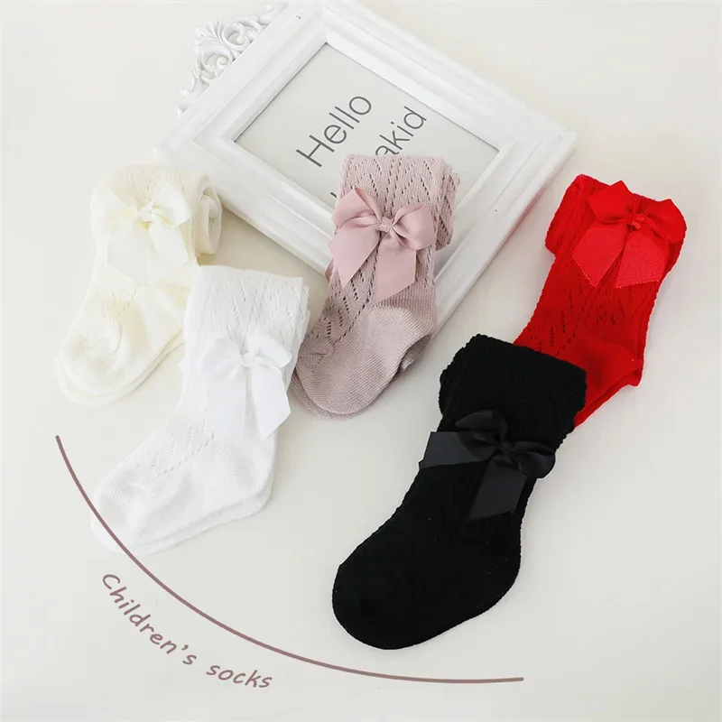 0-3Years Kids Baby Tights For Girls Lace Mesh Thin Toddler Tight Summer Fashion Bow Cotton Children's Girl Princess Pantyhose