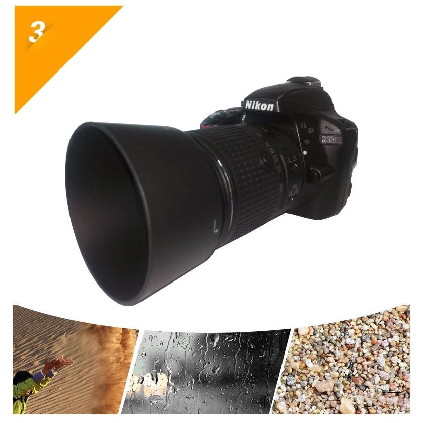 Capa da lente da câmera bizoe HB-37 para nikon 55-200mm F4.5-5.6G lente hood câmera 52mm capa solar reversível
