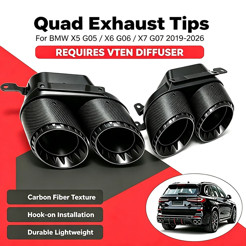 Für BMW X5 G05 X6 G06 X7 G07 2019-2025 Carbonfaser Quad-Auspuffblenden für VTEN Heckdiffusor, Auto-Styling Upgrade-Teile