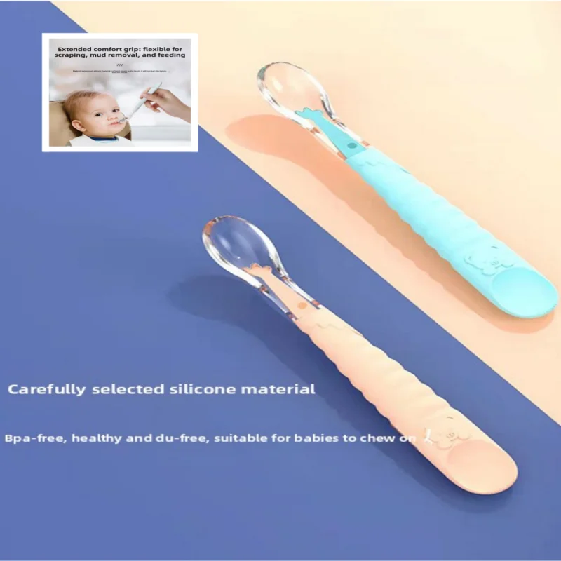كشط ملعقة الطفل 3 أشهر مزدوجة الرأس الفاكهة هريس ملعقة الطفل الفاكهة هريس الأطفال الغذاء التكميلي ملعقة سيليكون