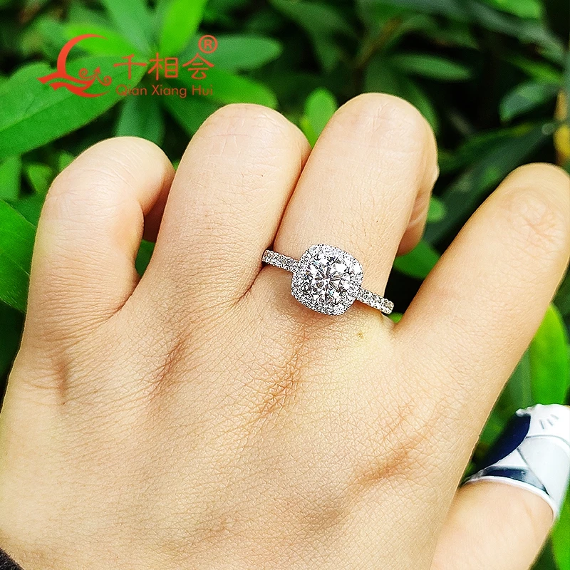 14k  18k white gold 1ct  6.5mm round Brilliant Cut cushion shape Moissanite Ring Engagement Wedding Gifts Ring Band For Women