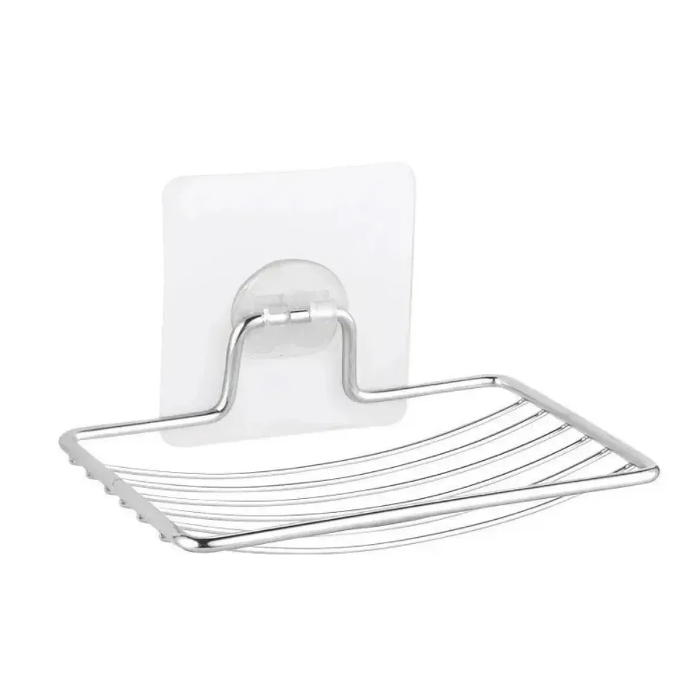 1PC Stainless Steel Soap Rack Punch-free Nail-free Bathroom Single Layer Drain Wall Hanging Sucker Soap Box Light Luxury Shelf