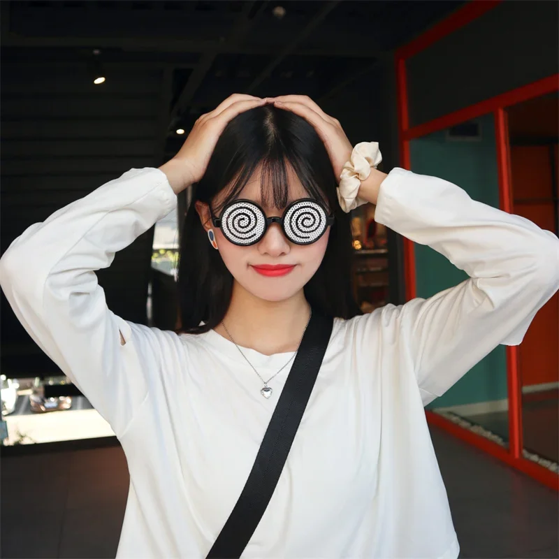 New Cosplay Glasses Vertigo Pattern Funny Decorative Glasses Anime Dizzy Eyeglasses Halloween Costume Accessory