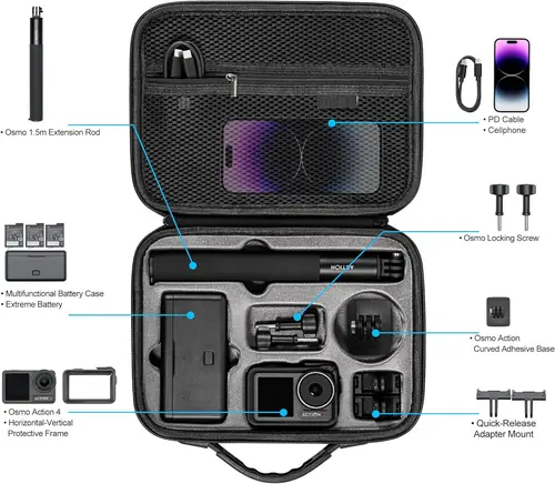 Estuche de transporte de hombro para DJI Osmo Action 6/5 Pro/Action 4 3 Estuche de almacenamiento Estuche rígido de cuero PU para accesorios DJI Osmo Action 6