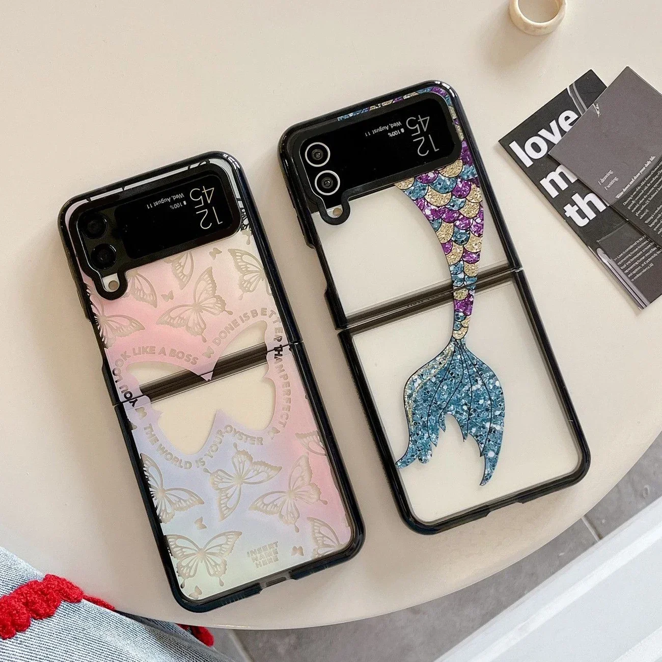 

Acrylic Black Border Butterfly Phone Case for Samsung Galaxy Z Flip 5 4 3 Back Cover for ZFlip3 ZFlip4 ZFlip5 Hard Case Shell