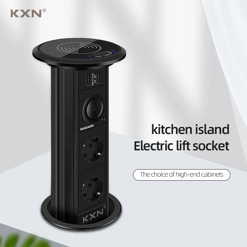 Motorized Pop Up Socket Auto-Lifting Sockets US/AU/FR/EU/UK/Israel Brazil Standard Hidden Kitchen Outlet With Wireless Charging