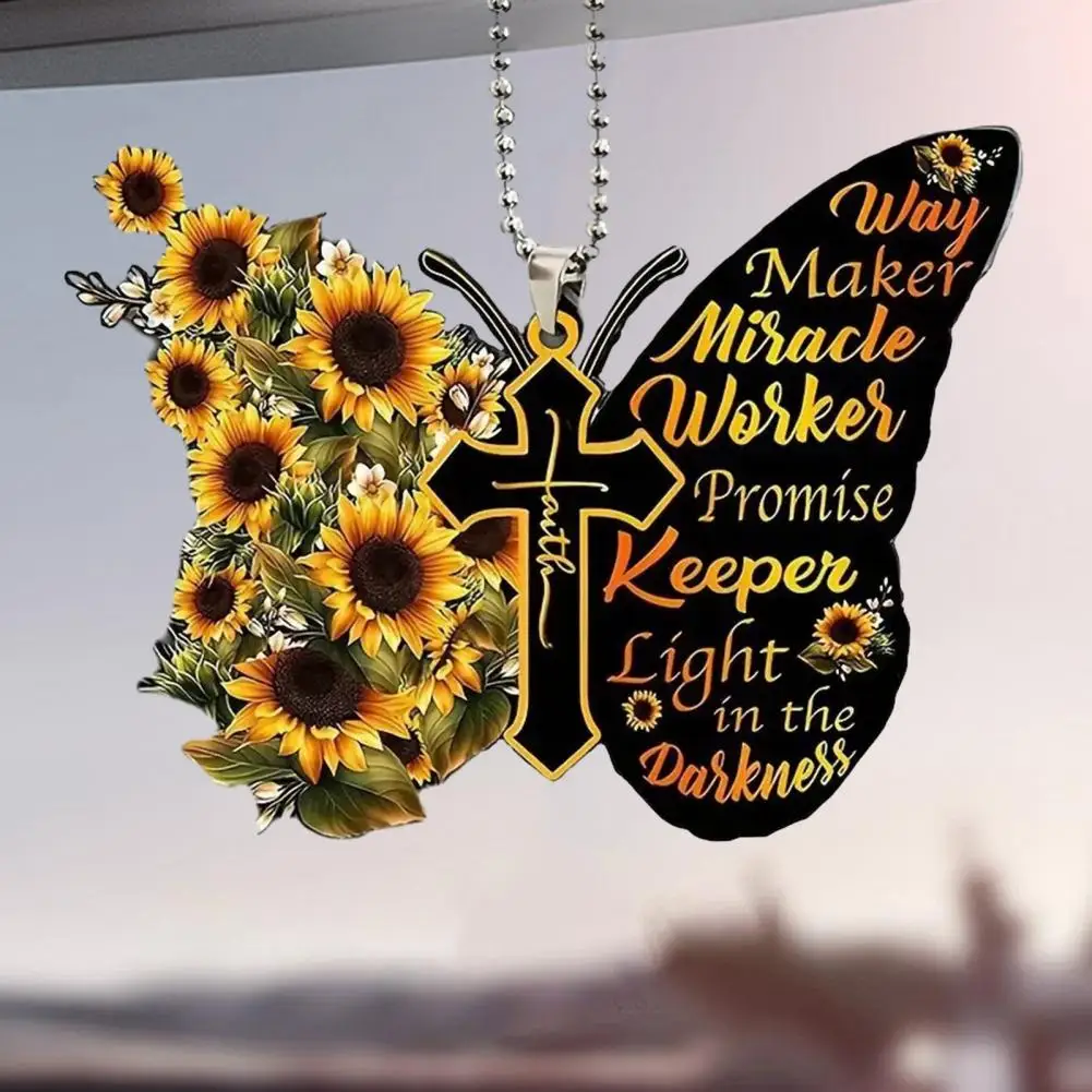 Accessory Butterfly Key Chain Pendant Rearview Mirror Ornament Elegant Car Accessory with Inspirational Message Acrylic Design