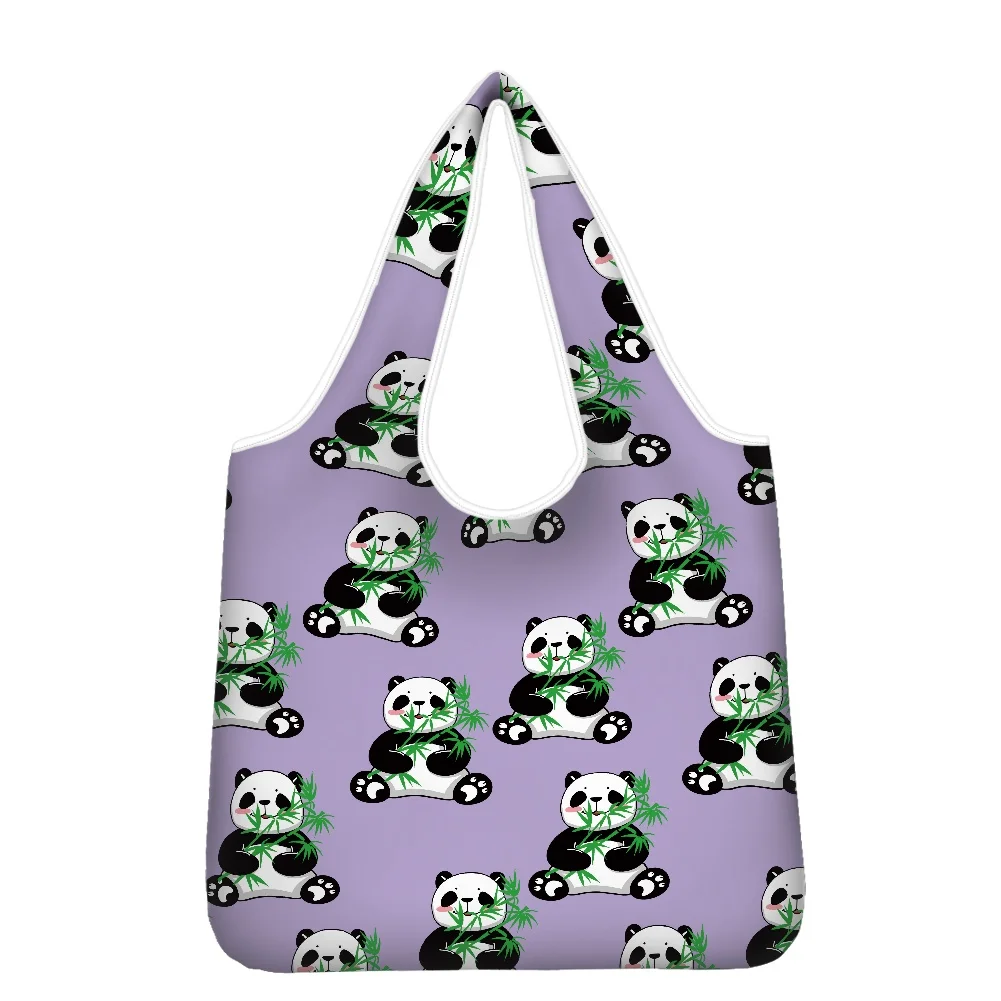 Hycool Cute Cartoon Panda Print Reusable Shopping Bag Custom Logo Large Handbag For Women Eco-friendly Folding Shopping Bag