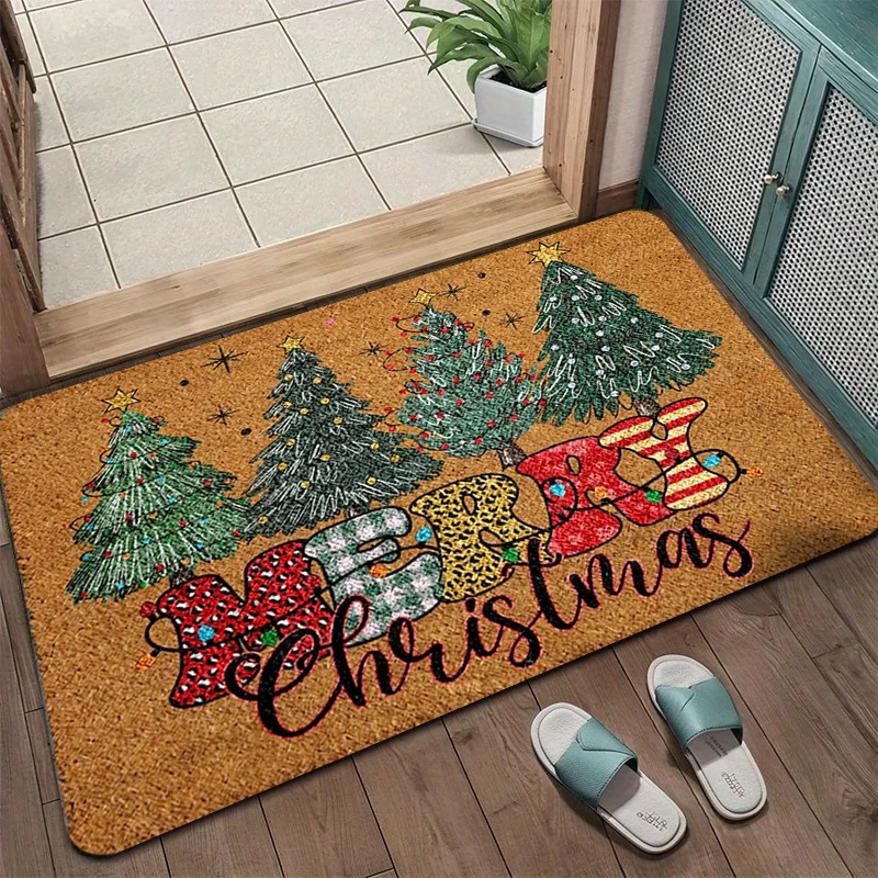 VIKAMA Christmas Welcome Mat Cowboy Trees Pink Leopard Cow Print Boots Front Rug Soft Non Slip Christmas Holiday Decor