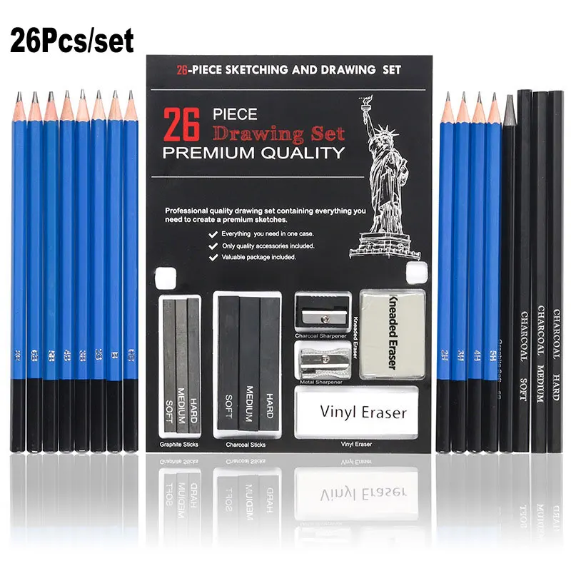 

26Pcs 33Pcs 50Pcs Art Set Sketch Pencil 5H-8B Kits For Artist Drawing Charcoal Graphite Stick Bar Rod Knead Eraser Stationery