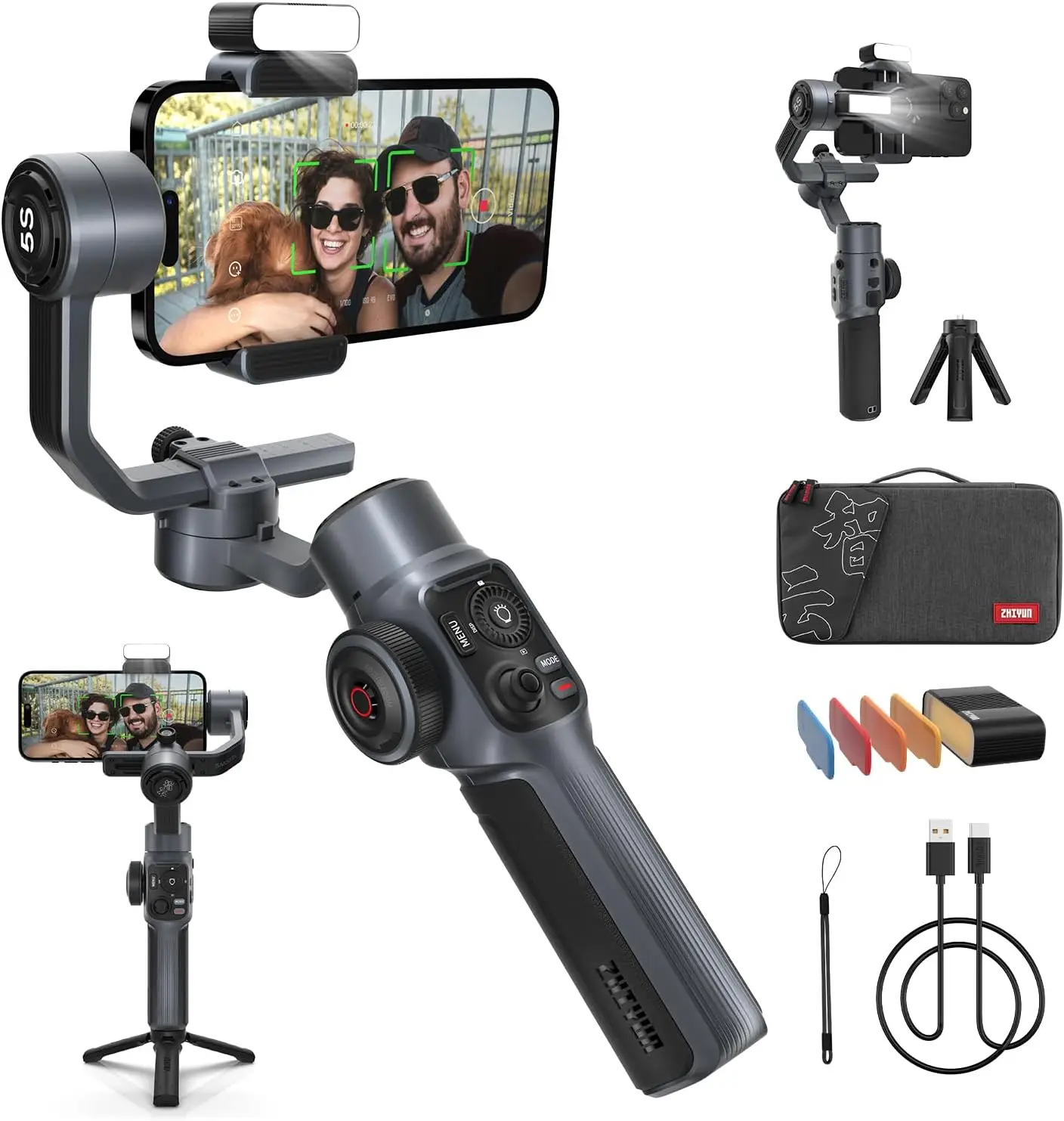 

ZHIYUN Smooth 5S Combo Stabilizer for Smartphone Gimbal with AI Tracker Built-in Fill Light Tripod for Video Recording