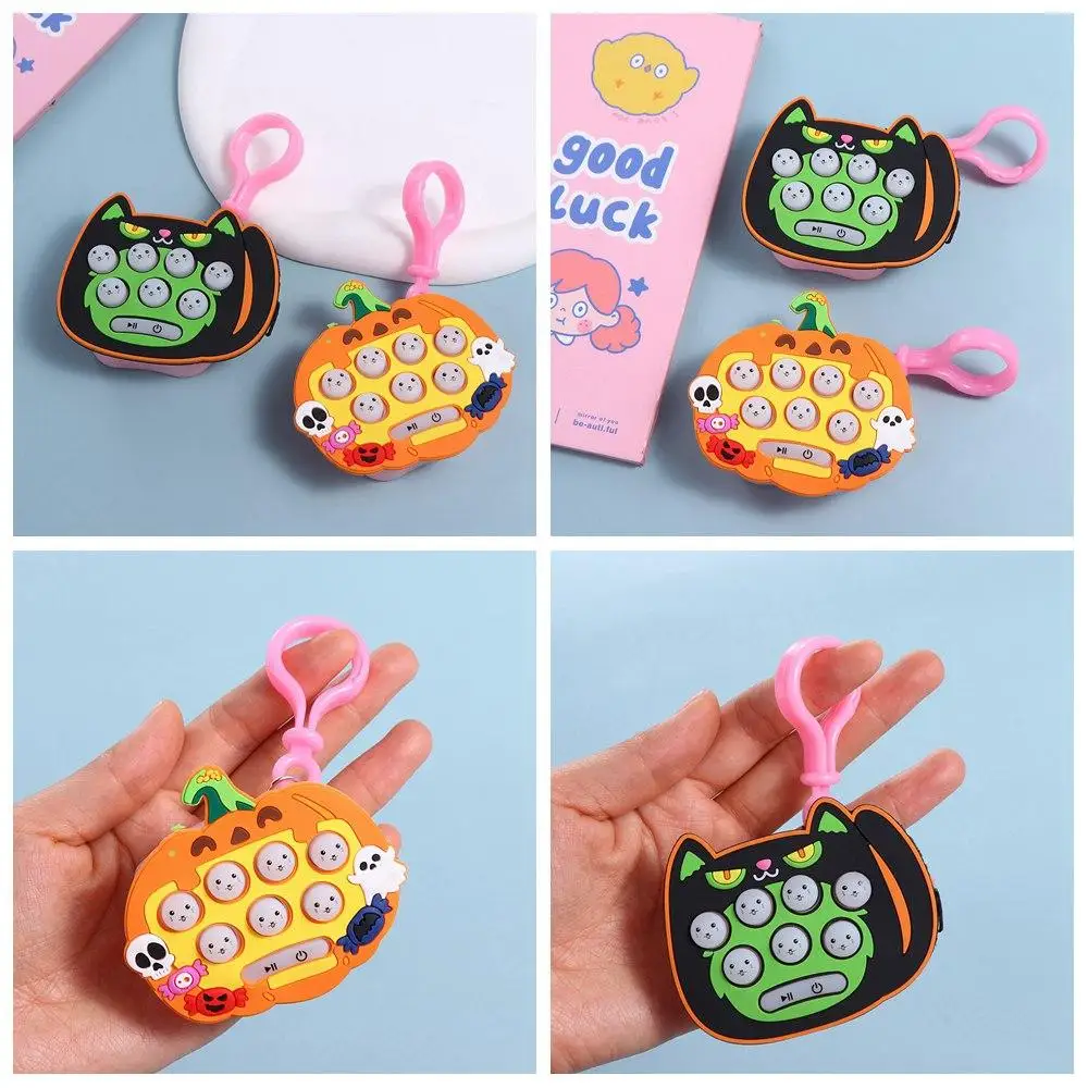 Game Keyring Mini Whack-a-Mole Machine Cartoon Hallowmas Handheld Game Machine Keychain Music Quick Press Quick Push Bubble Game