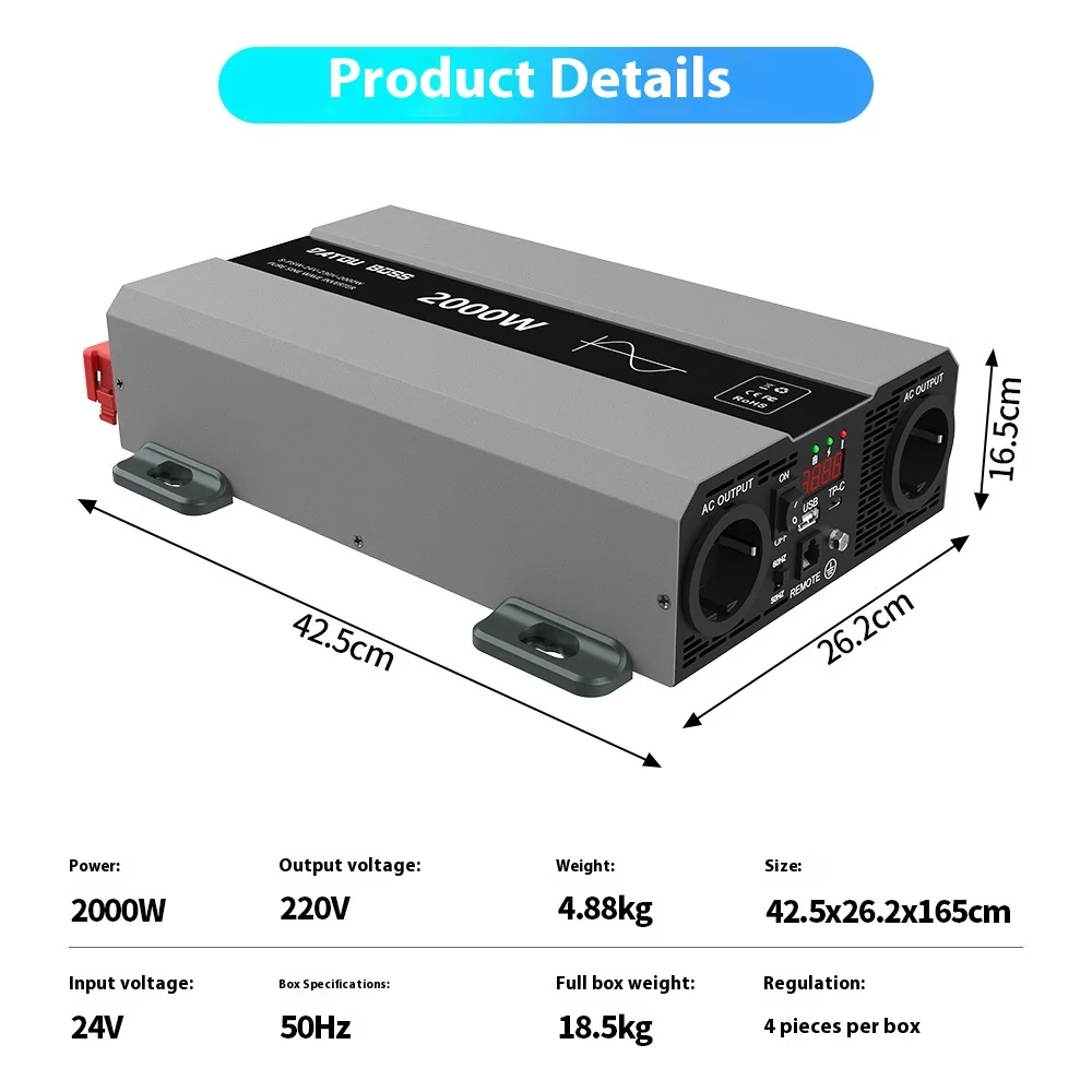 نقية شرط لموجة العاكس 24 فولت-2000 واط للسيارة الولايات المتحدة/الاتحاد الأوروبي/المملكة المتحدة/الاتحاد الأفريقي محولات قياسية 12 فولت/24 فولت المدخلات إلى 120 فولت الناتج عاكس الطاقة