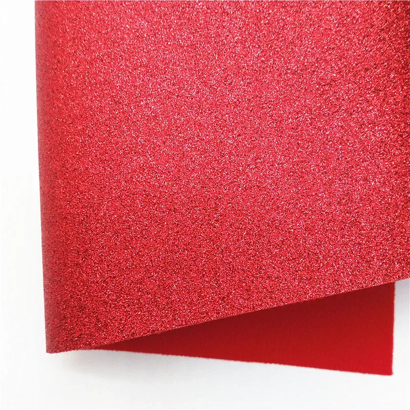 Christmas REd Green Glitter Leather Sheets Felt Back Glitter Faux Fabric Elfs Printed Smooth Leather For Bow DIY 21x29CM Q1525