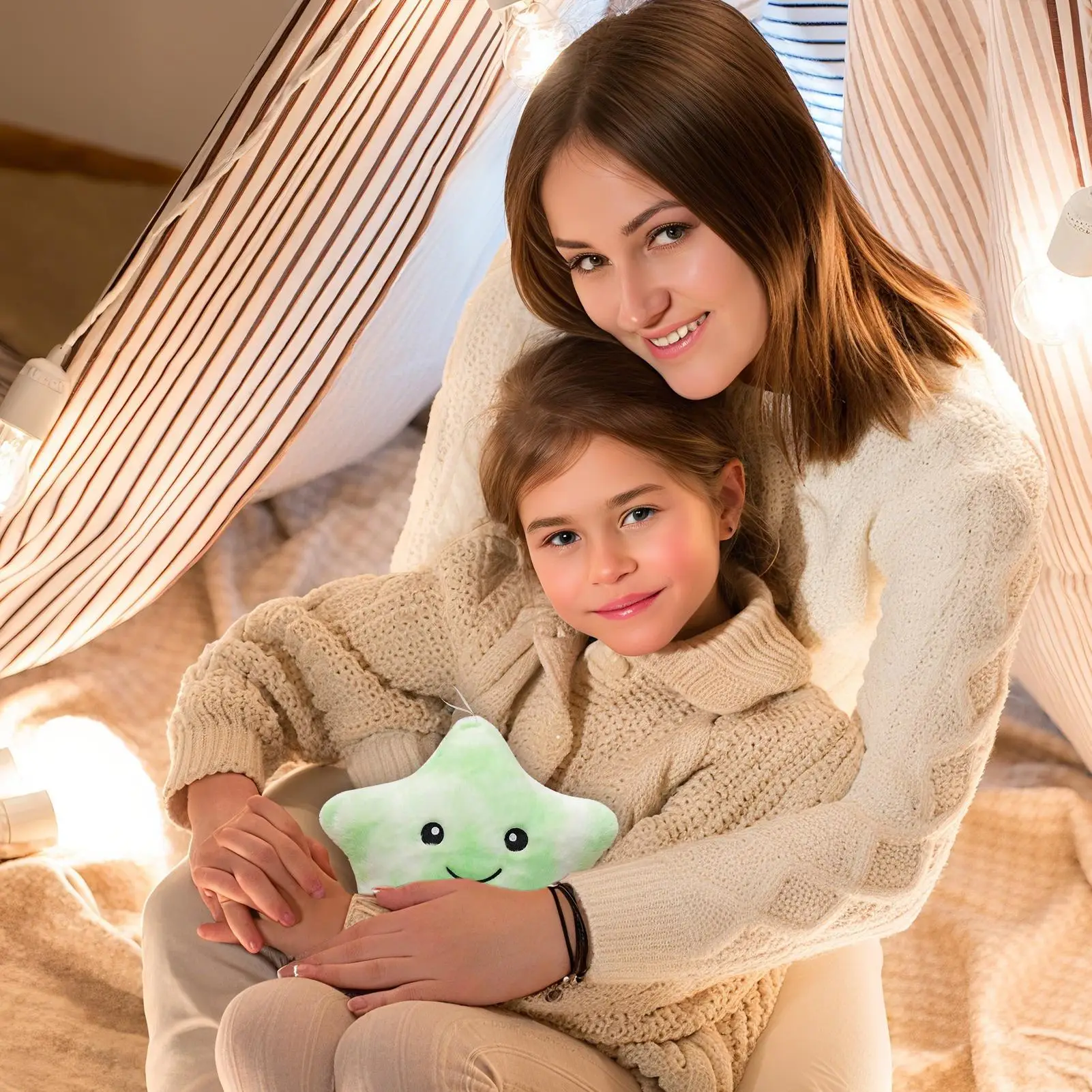 Illumina l'arredamento della stanza della stella della peluche Stella della peluche da 9 pollici Giocattolo di peluche colorato portatile per le ragazze dei ragazzi Notte che dorme Compleanno Natale
