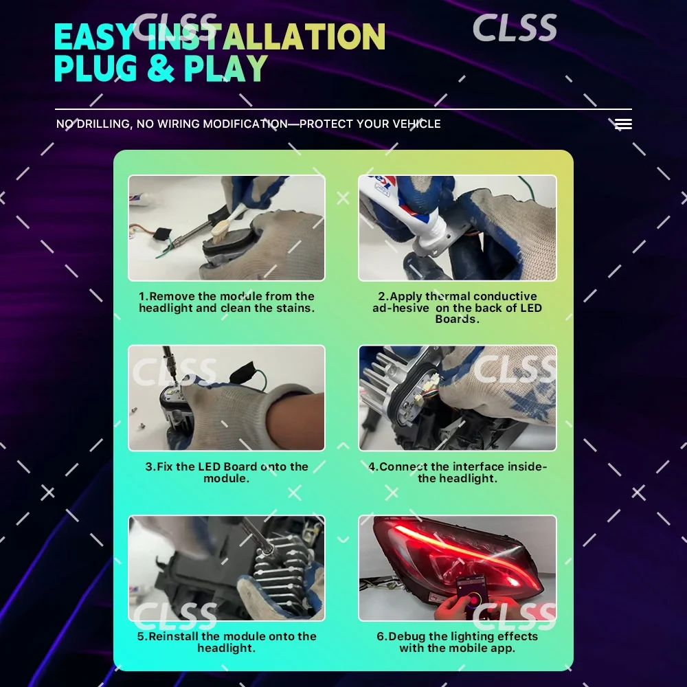 Placas LED DRL Color RGB DIY Plug & Play para Mercedes Clase S W217 Coupe 2015-2020 Control por aplicación luz de circulación diurna multicolor