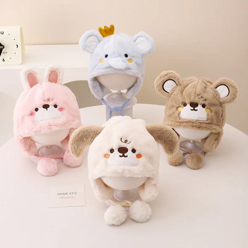

Cute Animal Winter Baby Bear Hats Warm Soft Newborn Bonnet Hats Fleece Wool Ear Protection Boys Girls Beanie Cap For Kids