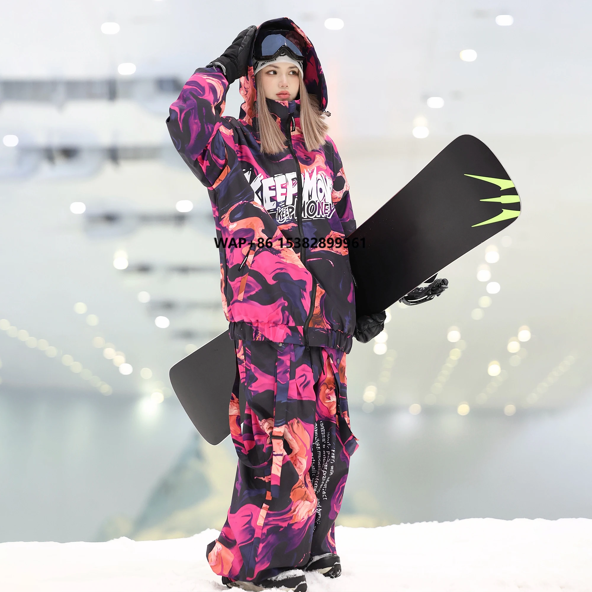 

Новый теплый зимний комплект для пар: женский и мужской спортивный костюм для катания на лыжах и сноуборде, ветрозащитный, свободный крой