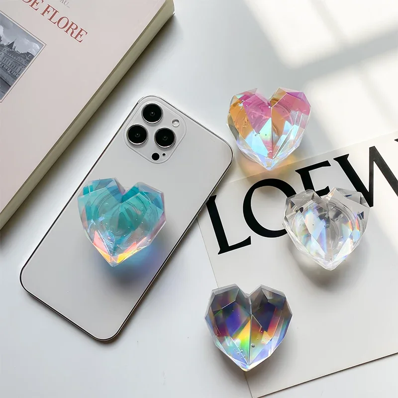 Fantasy 3D Heart Laser Geometric Love Shape Grip Tok Folding Mobile Phone Stand Cell Phone Holder Support for IPhone Samsung S24