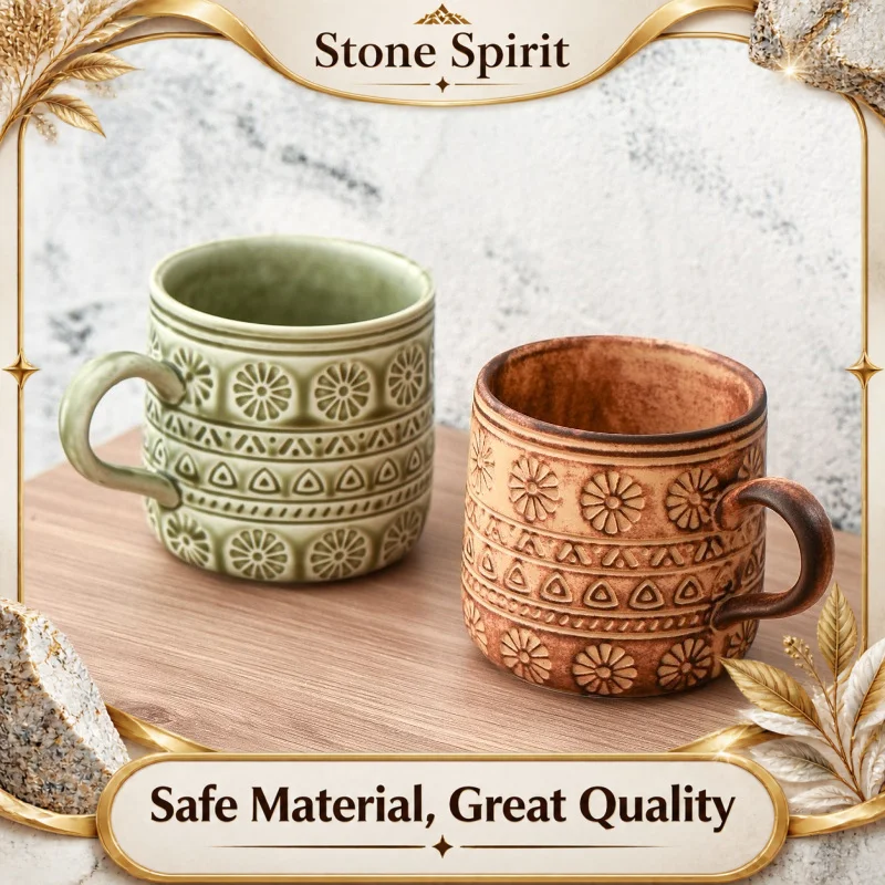 Japanese Retro Daisy Ceramic Mug 300ml,Kiln-Changed Glaze Coffee Cup for Afternoon Tea,Vintage Style Home Kitchen Drinkware Gift