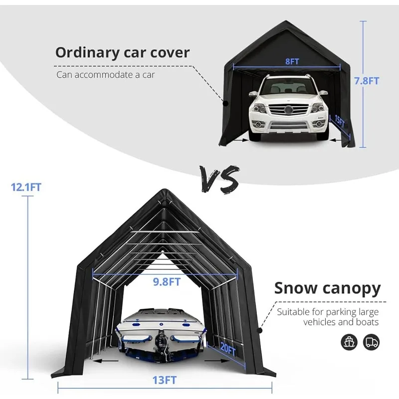 SUV, 풀 사이즈 트럭 및 보트, 야외 자동차 캐노피 보트 쉘터, 강화 그라운드 바 포함, 헤비 듀티 눈 방지 카포트