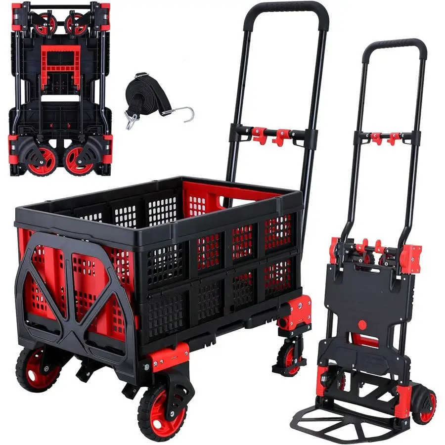 

Trucks Dolly 330LB Foldable with Folding Basket, Folding Hand Trucks Heavy Duty Carrying, Combination of 4 Wheels and 2 Wheels C