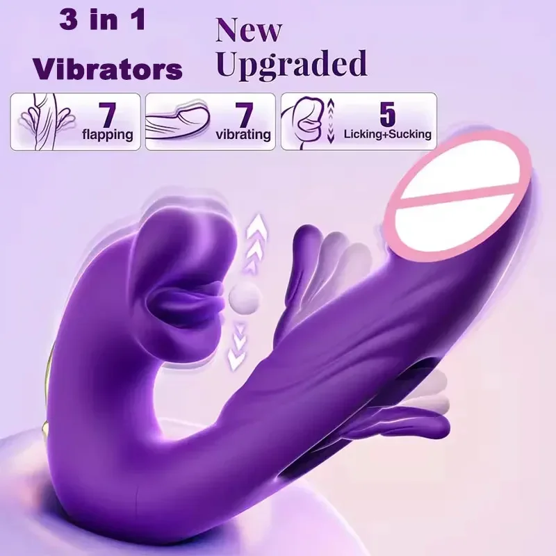 Female G Spot Clit Vagina Massager Tongue Licking Sucking Vibrator Mouth Sucker Finger Flapping Realistic Dildo Anal Sex Toys