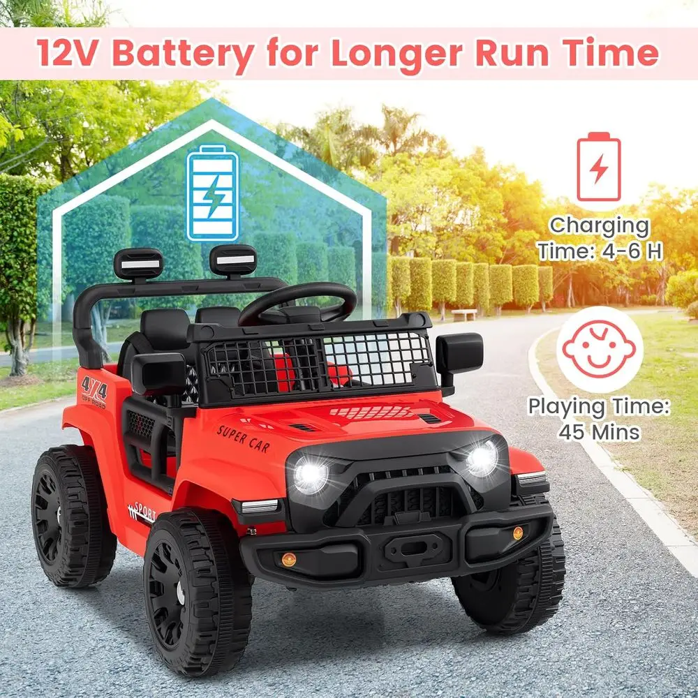 Ciężarówka na akumulator 12V dla dzieci, elektryczny pojazd z pilotem, składane lusterko, zawieszenie sprężynowe, czerwona