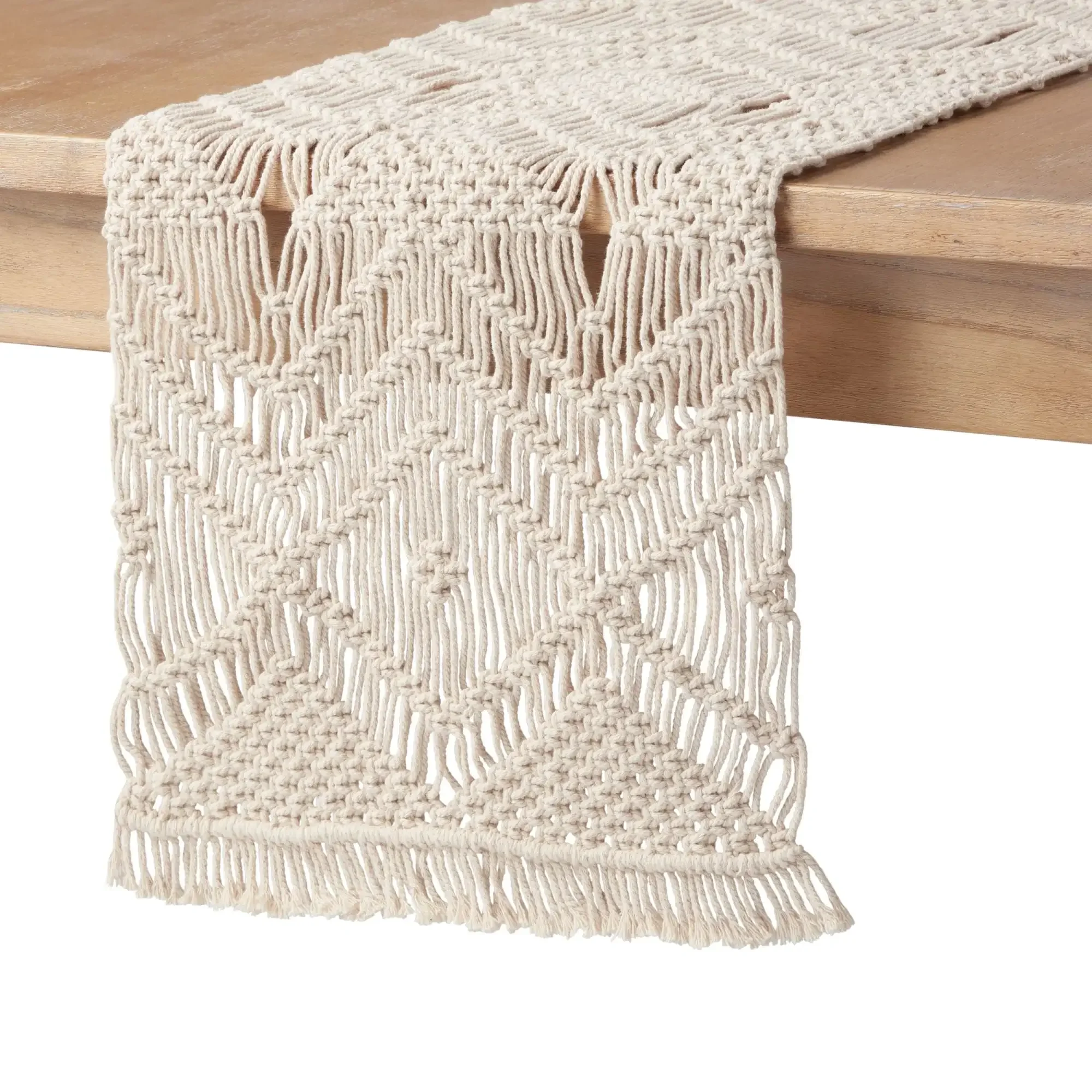 90"x14" Macrame Table Runner – 100% Natural Cotton, Machine Washable
