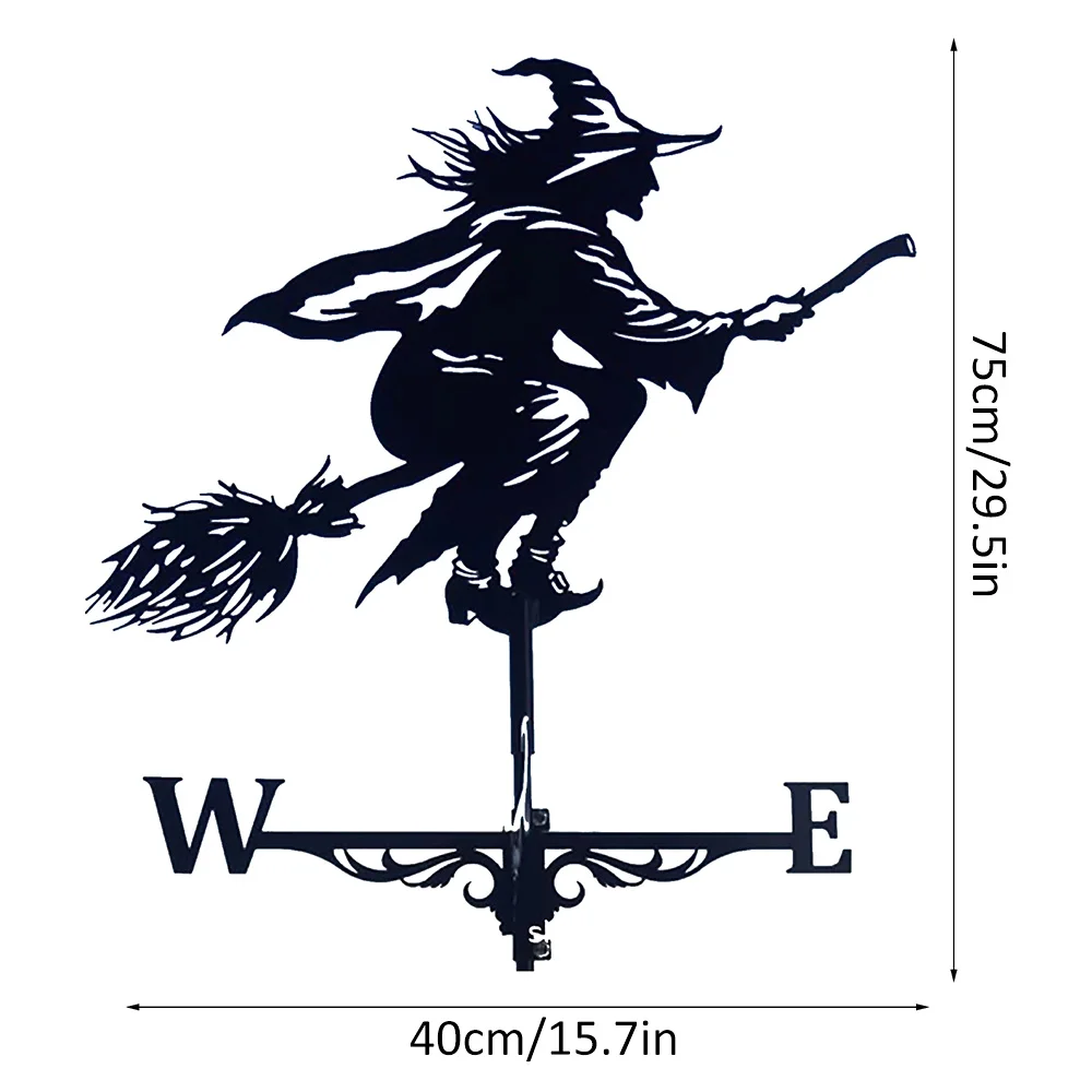 Retro Witch Shape Weathercock Metal Weather Resistant Wind Direction Indicator Creative Weathervane Garden Roof Ornament for