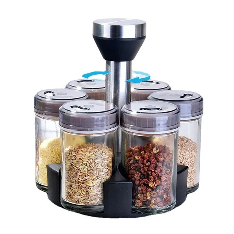 AED4-6-Jar منظم رف التوابل الدوار، منظم عشبة التوابل الدوارة على سطح الطاولة (التوابل غير متضمنة)