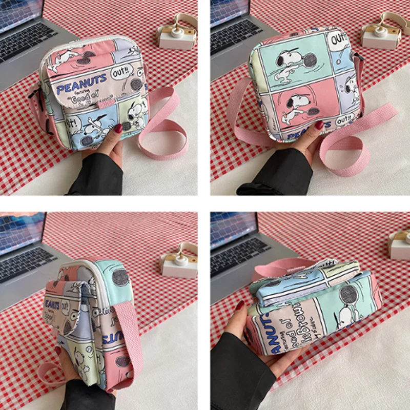كارتون سنوبي المرأة حقائب كروسبودي نايلون حقيبة كتف صغيرة Kawaii للنساء حقيبة نسائية للعملات المعدنية محفظة كرتونية لطيفة #5