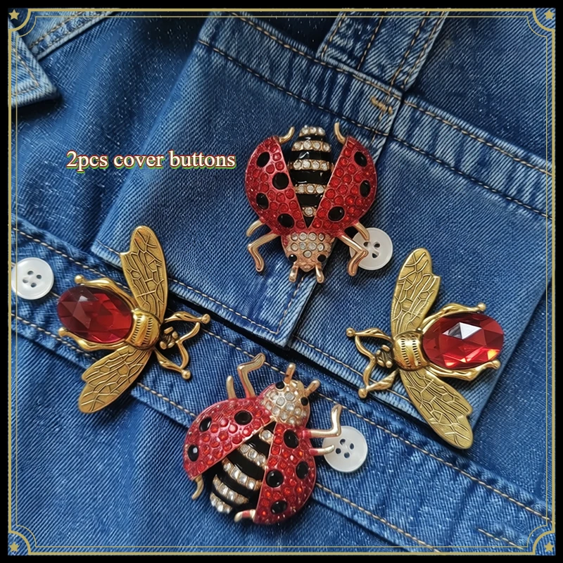 

2 шт. Модные высококачественные декоративные пуговицы-божьи коровки с кристаллами для одежды, украшение для рукавов рубашек из сплава