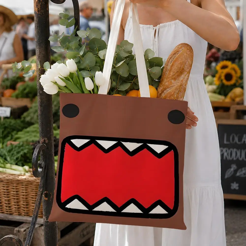 Animation DOMO Character Storage Bags Fashion Cotton 12/16oz Canvas Tote Bag Eco Friendly Reusable Large Capacity Shopping Bag
