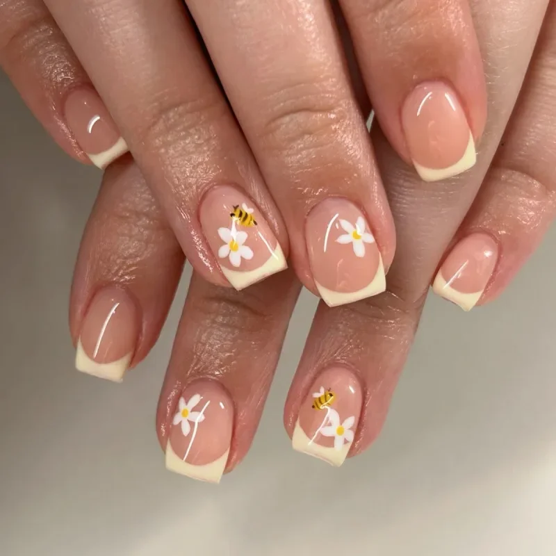 Colorful Flowers Square False Nails Art Ballet Fake Nails Glitter Powder Rhinestones Pearl Press on Nails Charms Manicure Tools