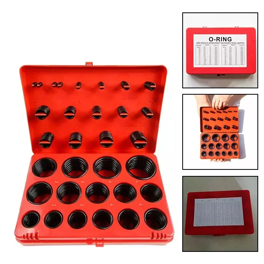 382PCS Inch O-Ring Kit Repair Set Case Box Assortment 30 Size Nitrile Rubber Ring Seal O Ring Gasket For Plumbing Automotive