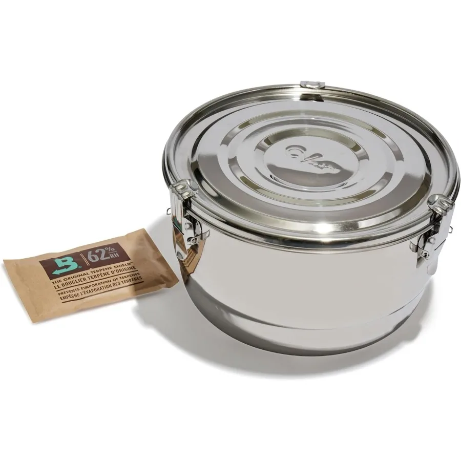 

1/2 lb Storage Container | Smell-Proof, Air Tight & Light Resistant | Food Grade Stainless Steel | Includes 62% RH Pack