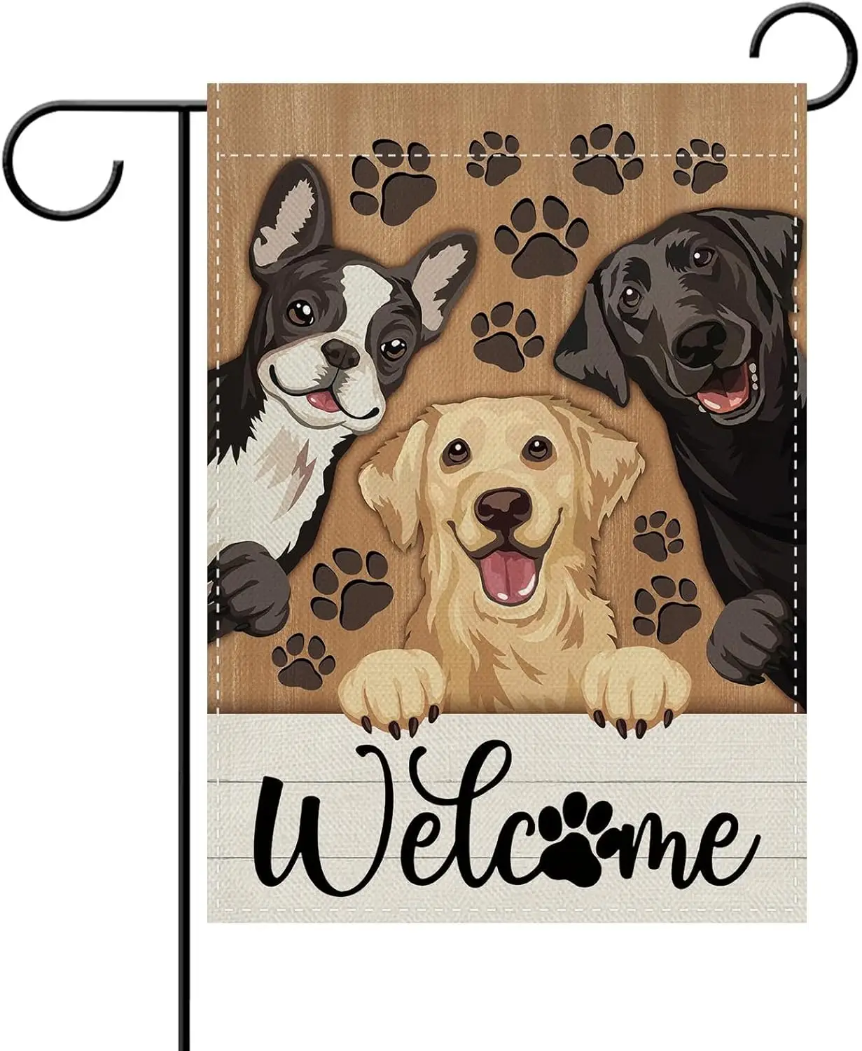 Dyrenson Welcome Dogs Decorative Garden Flag, Golden Retriever Labrador Boston Terrier Yard Outside Home Decoration Pet Dog  AAS
