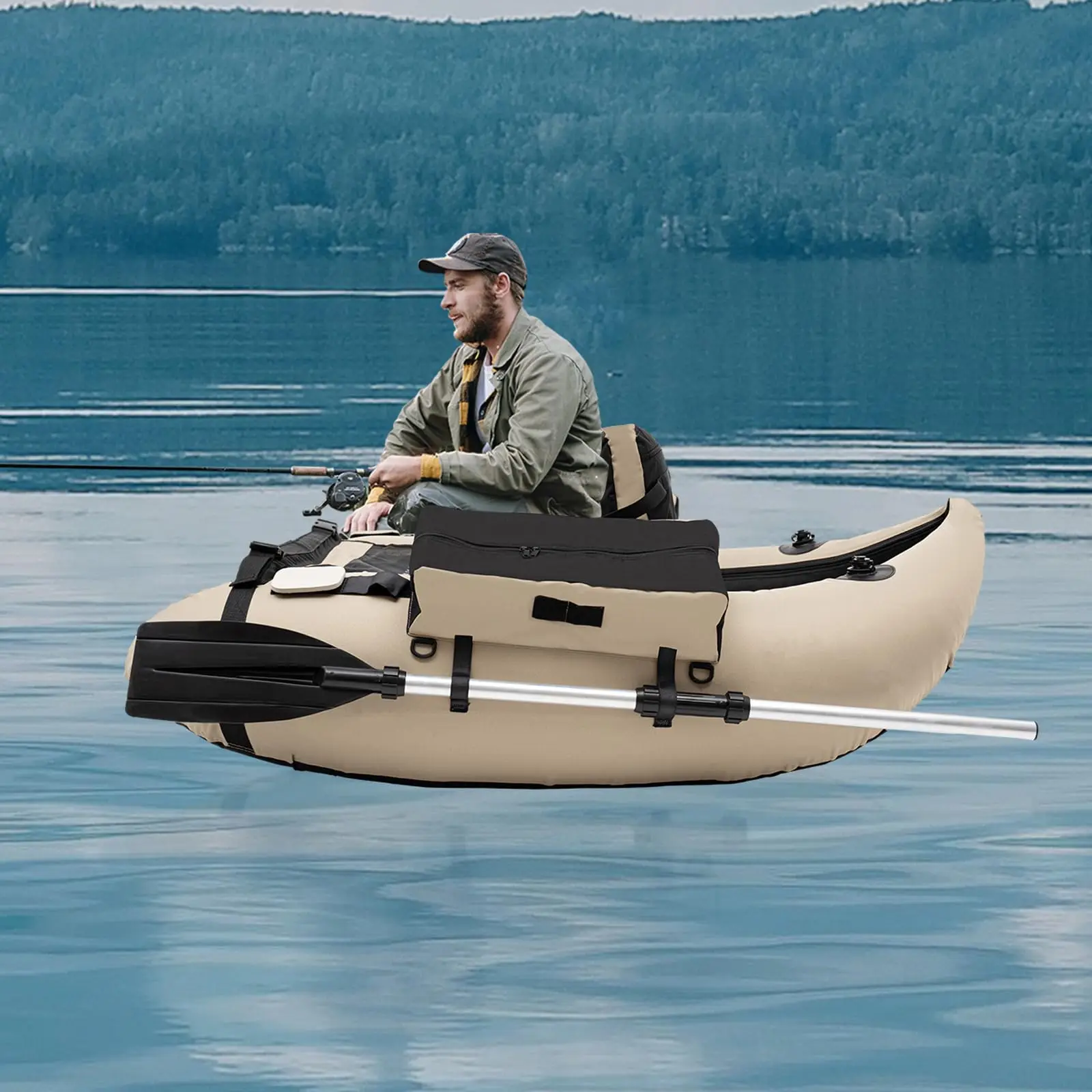 قارب صيد خارجي مقاس 53.5 * 41.5 بوصة مع مجداف، زعانف، مسطرة سمكة 20 بوصة، مضخة، جيوب تخزين، أشرطة قابلة للتعديل، 286.6 رطل Lo