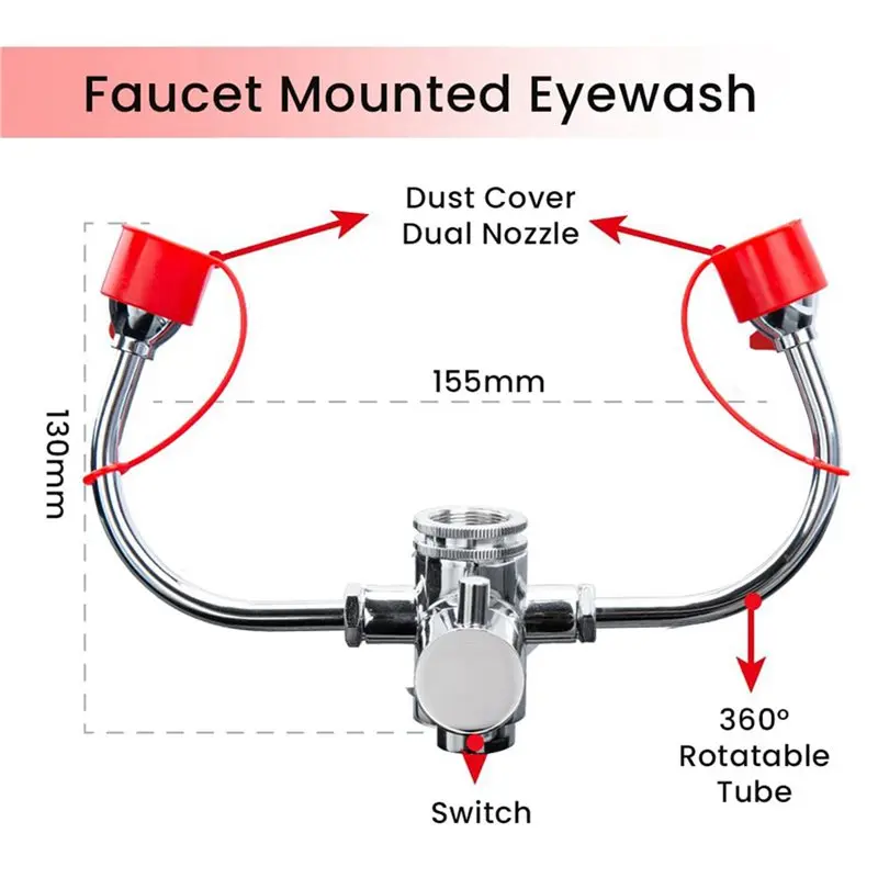 ABUN-2X Emergency Eye Wash Station - Faucet Mounted Eyewash Unit For Sink Attachment, Eye Flush Solution For Lab, Factory