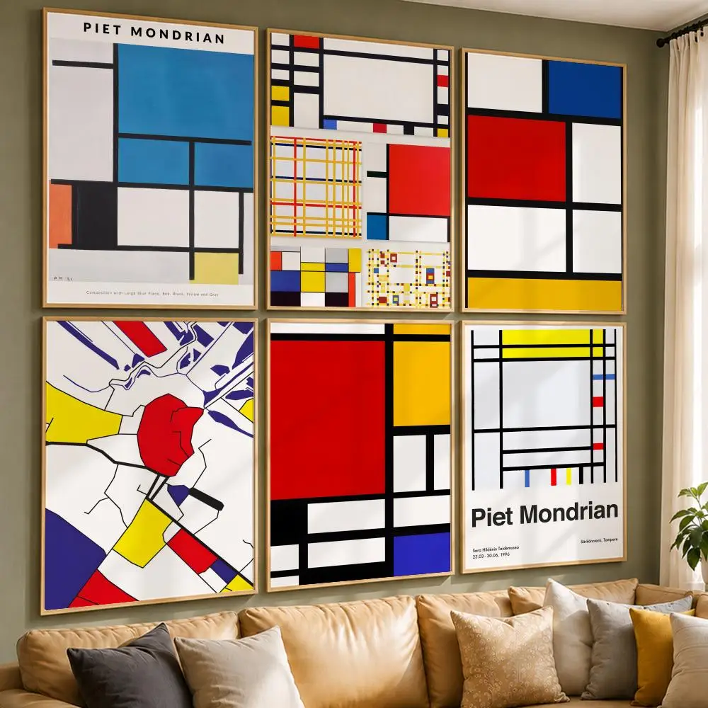 Abstract Artist P-Piet MondrianS Poster Vintage Retro Anime Poster Stickers Peel and Stick Wall Art Home Decor