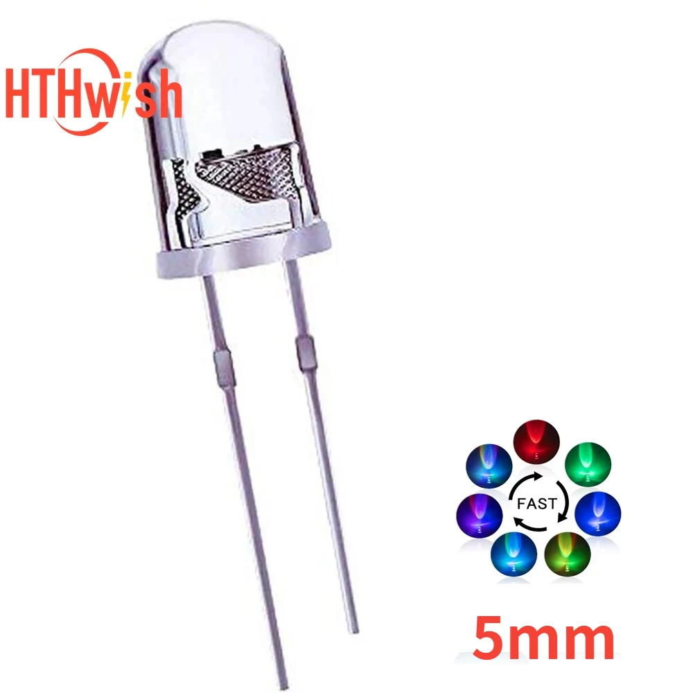 50pcs 5mm Multicolor Slow/Fast Flashing LED Diode Blinking Light Emitting Diodes Clear Round Lens Electronic Components