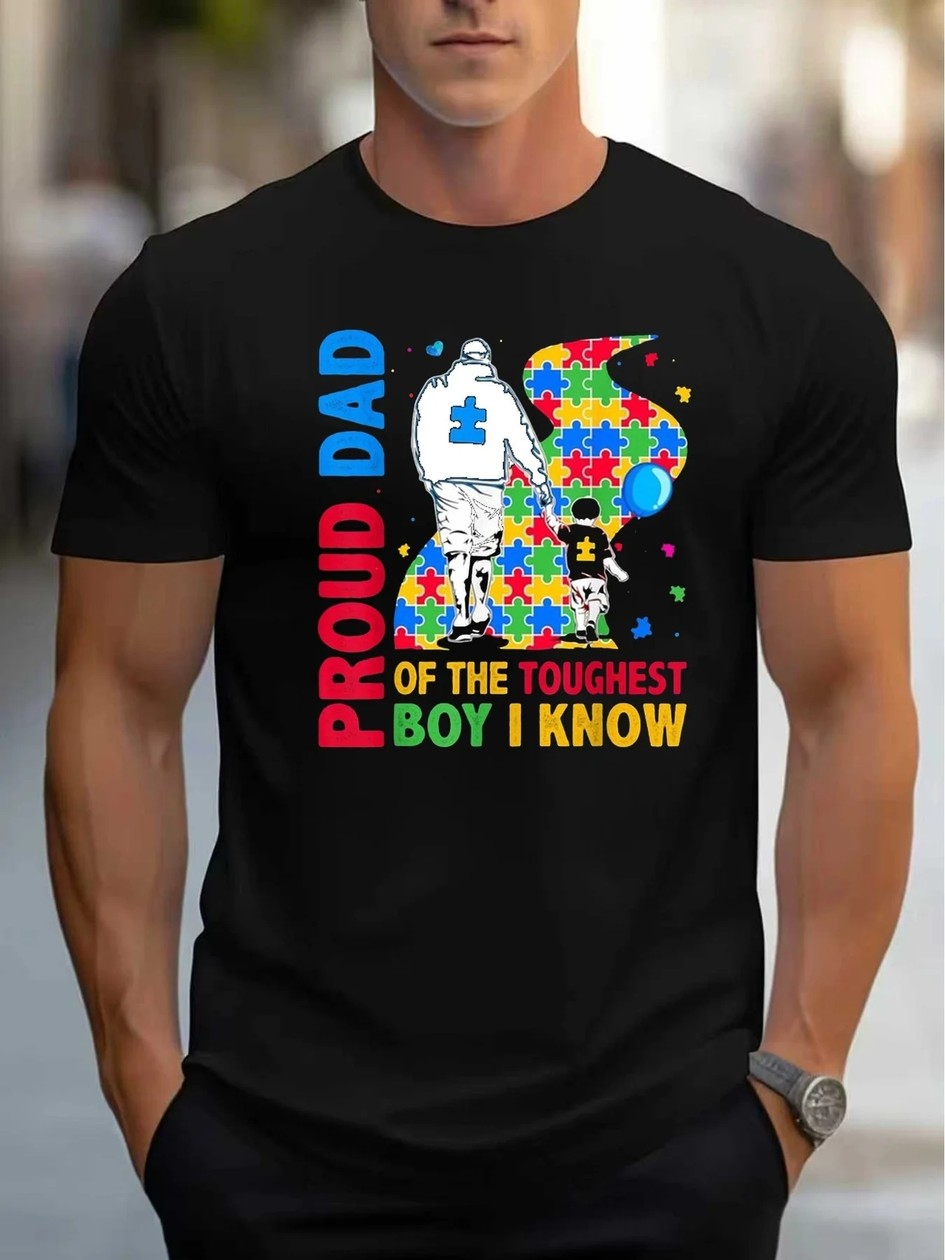 Proud Dad of a Child with Autism, T-Shirt with the Slogan 