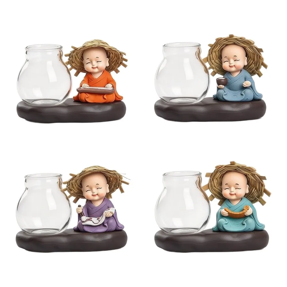 Terrarium Vase Set 4 pcs Glass and Resin Transparent Desktop Decoration for Air Plants Small Flowers Low Maintenance Greenery