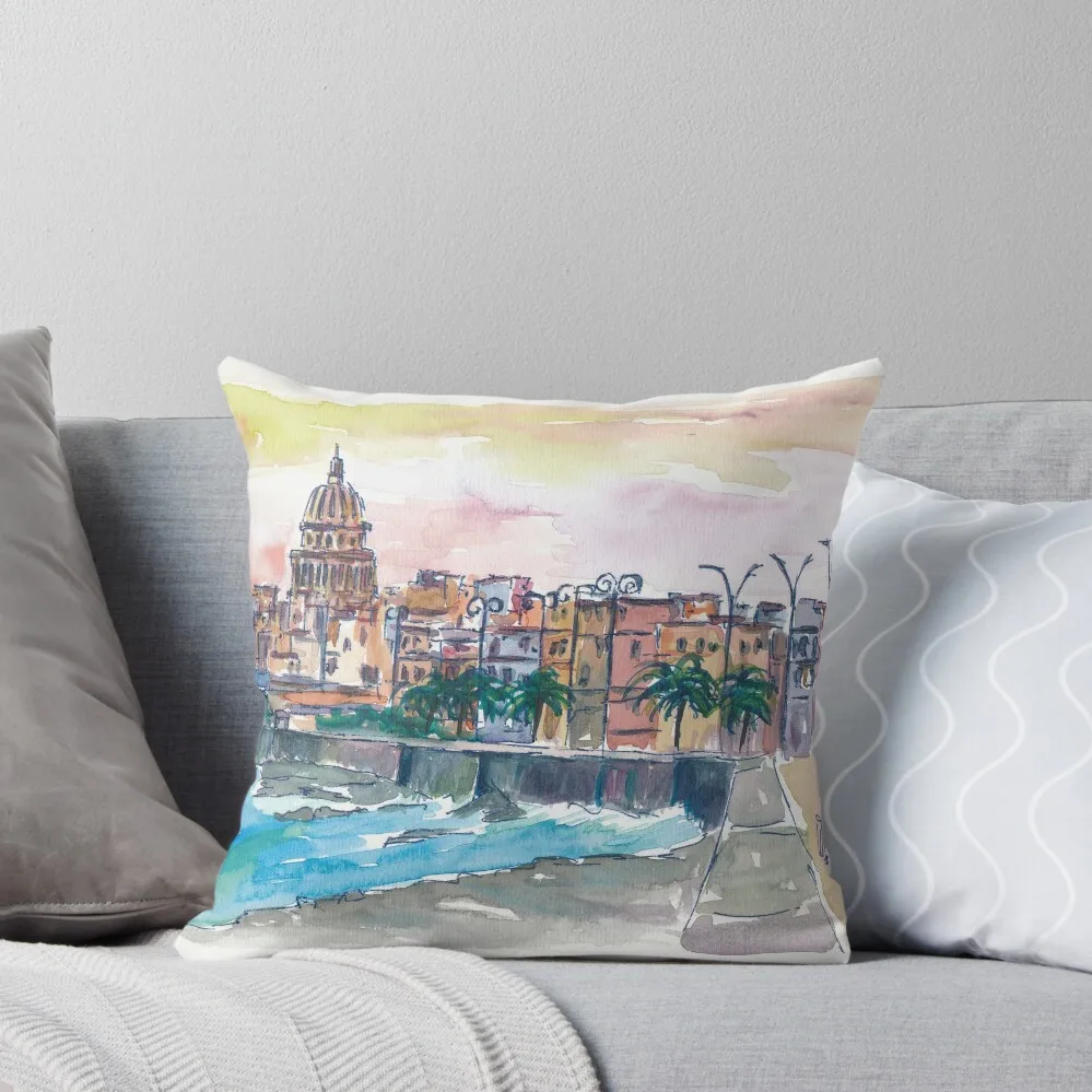 Dreaming of a Havana Cuba Malecon evening Throw Pillow Custom Cushion Pillow Decor