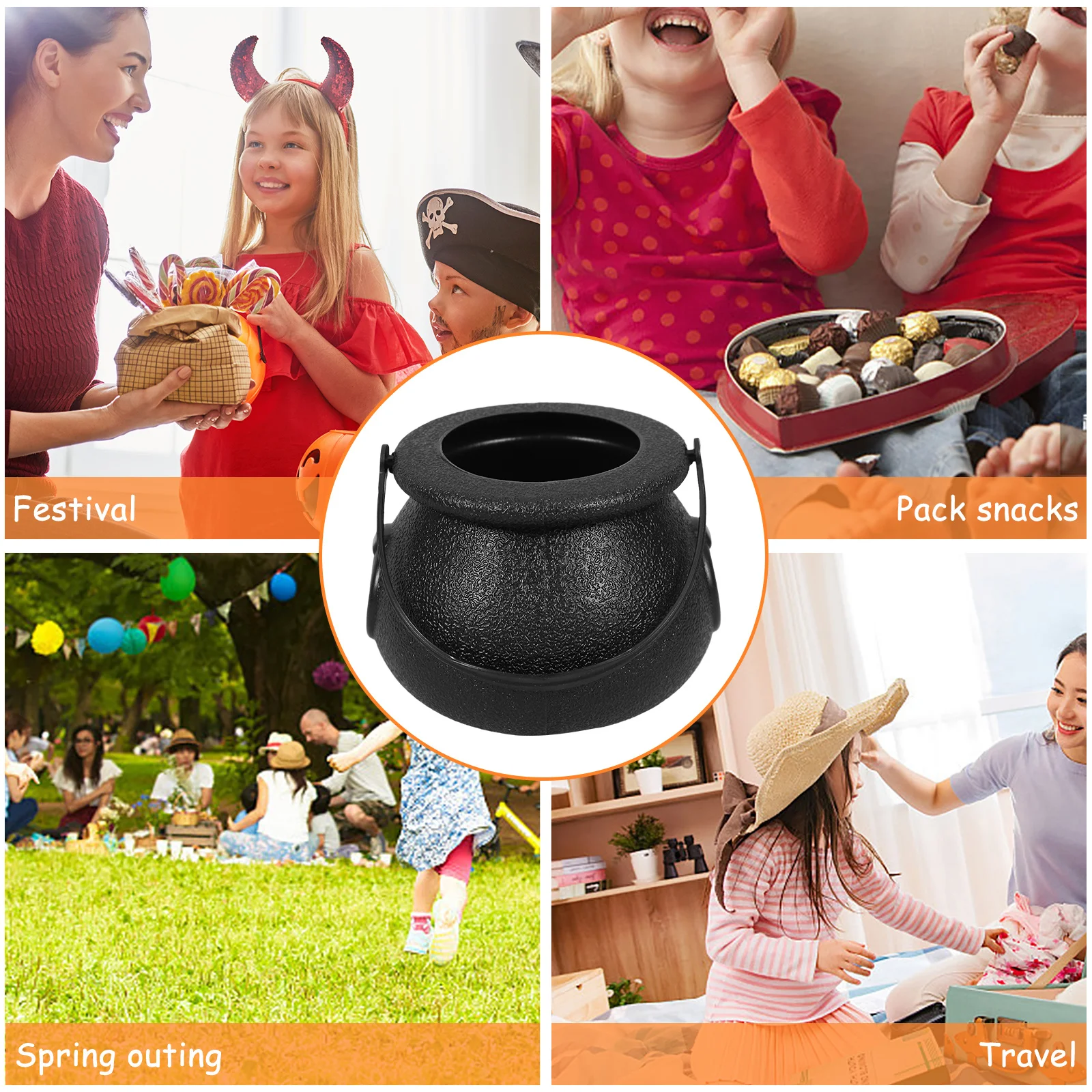 

5Pcs Halloween Candy Basket Children's Cauldrons Portable Candy Holder Party Supplies Treat Buckets